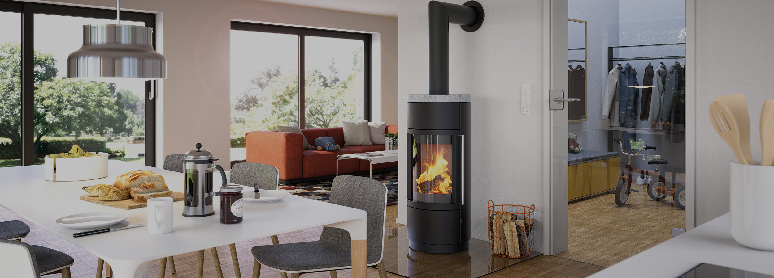 Wohnraumbild des Hase Kaminofens Basilia 